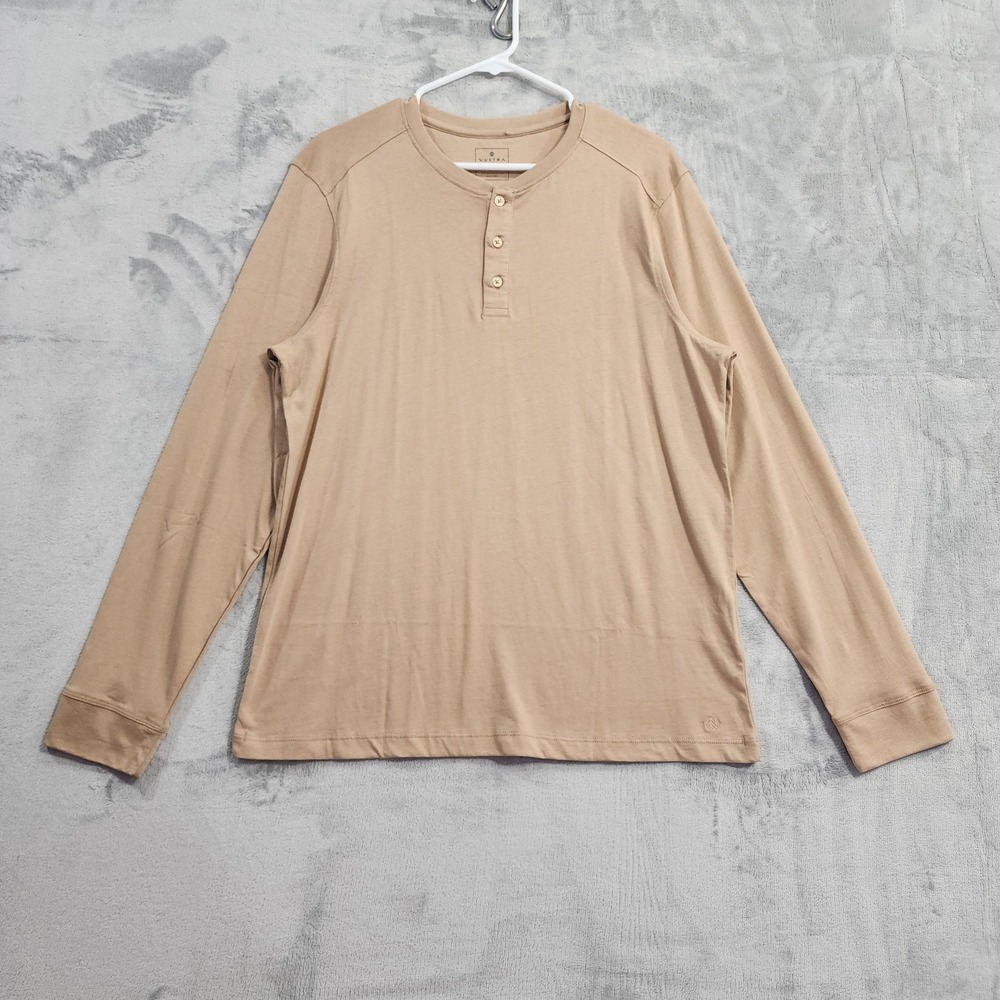 Vustra Shirt Mens‎ L Beige Long Sleeve Henley Organic Cotton Sustainable Casual